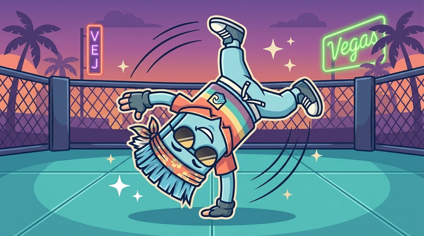 Squeaky mascot doing a handstand on a clean mat